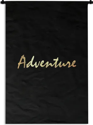 Produktbild von MuchoWow® Wandteppich Wandbehang Zitat - Abenteuer - Gold 90x135 cm Tapisserie Dekoration Wandtuch - Baumwolle - Wandskulptur