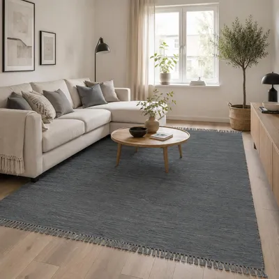 Produktbild von Baumwolle Natur Teppich Jolly Baumwolle Anthrazit, Größe:70x140 cm, KI-generiertes Bild