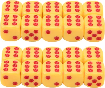 Obrázek produktu pro 20 kusů kostek o průměru 16 mm se zaoblenými rohy, šestistranná herní sada pro stolní hry, matematika, žluté červené tečky