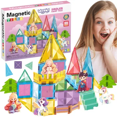 Produktbild von Woopie Magnetische Bauklötze, 3D-Lernset, Märchenschloss, 55-teilig.