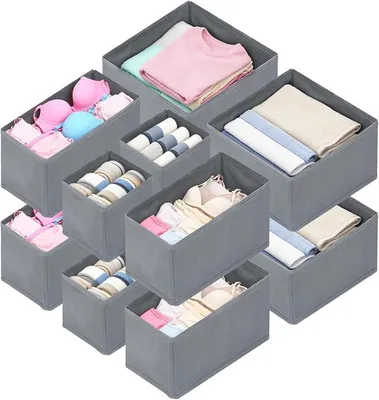Produktbild von PolkaHome® Set von 12 Schubladen-Organizern, Kleiderschrank-Organizer, faltbare Aufbewahrungsboxen aus Stoff für Unterwäsche, Socken,