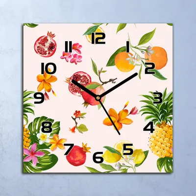 Produktbild von Wanduhr Echt-Glas-Küchenuhr Exotische Früchte Quarz Lautlos 30x30 Deko Bilder