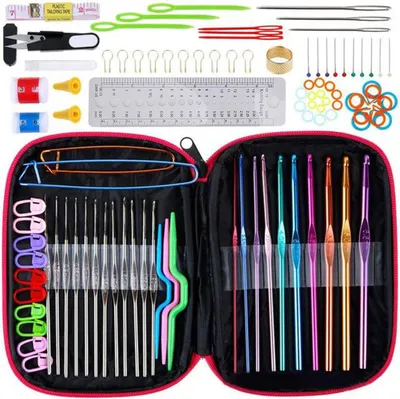 Image de 100 pièces/kit outil pull tricot 22 métal crochet set aiguilles couture kit outils avec accessoires DIYRosy