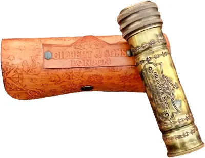 Productafbeelding van Caleidoscoop messing - Antiek look - Handgemaakt - Met leren etui - 15 cm