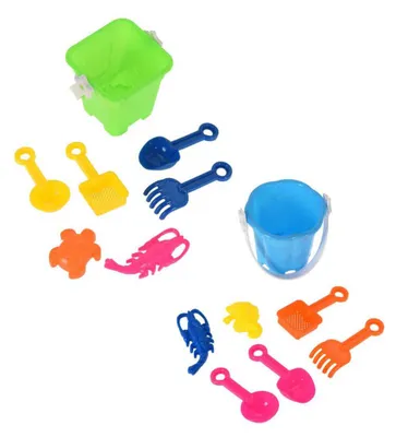 Immagine prodotto di Set di 7 pezzi con secchiello da spiaggia per bambini – Giocattoli da spiaggia e da sabbiera