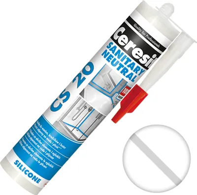 A tube of Ceresit CS20 sanitary silicone sealant.