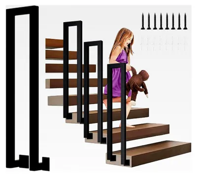 Produktbild von Treppengeländer Innen, U-förmiges Geländer für Treppen, 35-110 cm Handlauf, Metallgeländer für Innen- und Außenbereich, modernes schwarzes Geländer für Villen (C-schwarz, 85 cm)