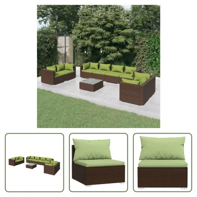 Produktbild von The Living Store 9-tlg. Garten-Lounge-Set mit Kissen Poly Rattan Braun