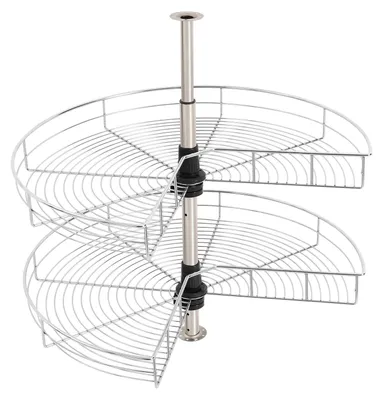 Produktbild von Küchen-Eckschrank Regal - 2-stöckiger Korb-Organizer - 270° drehbar - Höhenverstellbar 54,4–77 cm - Ø71 cm - 8 kg pro Korb - Silber