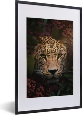 Produktbild von MuchoWow® MuchoWow® Gerahmtes Poster Panther - Dschungel - Pflanzen - Blumen 40x60 cm - Poster mit zchwarzem Bilderrahmen - Poster in Rahmen