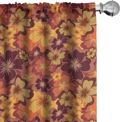 Produktbild von ABAKUHAUS Blumen Vorhänge, Gardinen, Repetitive Blumen Herbst Stil Design Retro Illustration Muster, 2 Stück 75 x 175 cm, Blasses Orange Mehrfarbig