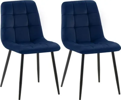 Immagine prodotto di set di 2 sedie da pranzo - Sedie da cucina - Design a bassa manutenzione | Colore: blu | Materiale: morbido