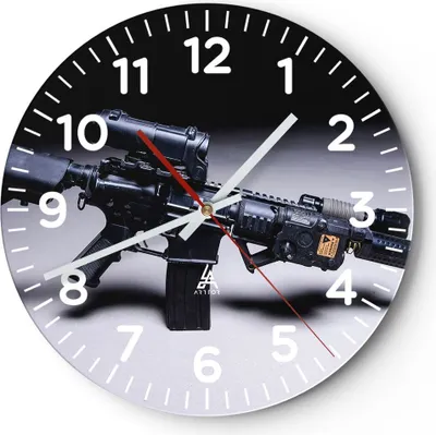 Produktbild von Wanduhr - Rund - Glasuhr - Gewehr Armee - 40x40cm - Schleichendes Uhrwerk - Lautlos - zum Aufhängen bereit - Dekoration Modern - Wanddekoration aus Glas - C4AR40x40-3776