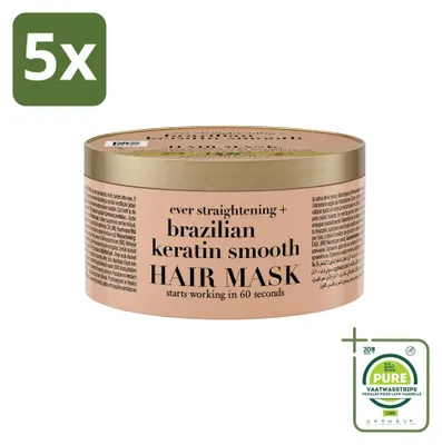 Zdjęcie produktu dla 5 x Maska do włosów OGX Brazilian Keratin Smooth - Regeneracja i blask - 300 ml - Opakowanie zbiorcze - 5 sztuk