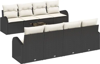 Produktbild von Möbel 9-Teiliges Garten Sofa Set mit Kissen Schwarz Poly Rattan - Gartensofas 3345967