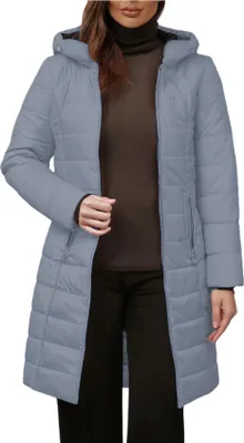 Produktbild von ASKSA Damen Wintermantel Warm Gefuettert Steppjacke Lang Winterparka Winter Fleece Jacke Winddicht Outdoorjacke mit Kapuze (Grau,M)