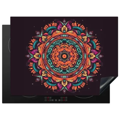 Produktbild von KitchenYeah© Herdabdeckplatte Mandala - Blumen - Hippie - Boho - Orange , 70x52cm, Küche Deko, Glaskeramikkochfeld Herdabdeckung, Abdeckplatte fùr Kochfeld