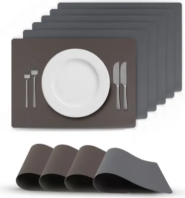 Productafbeelding van Set van 6 placemats, imitatieleer, grijs/donkergrijs (effen)
