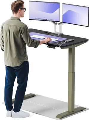 Produktbild von Desktronic HomeOne Elektrisch höhenverstellbarer Schreibtisch 120x60cm Grün/Schwarz mit Memory-Funktion, Anti-Kollisions Technologie, USB-A und USB-C-Ladeanschlüssen