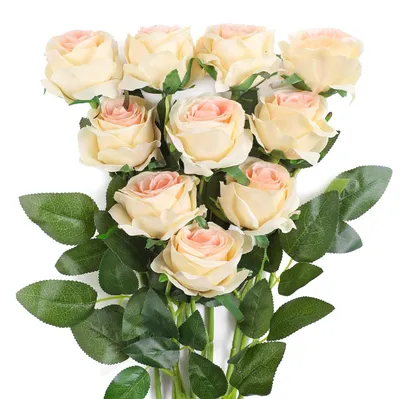 10 künstliche Seidenrosen, 50 cm, Champagner, für Brautstrauß