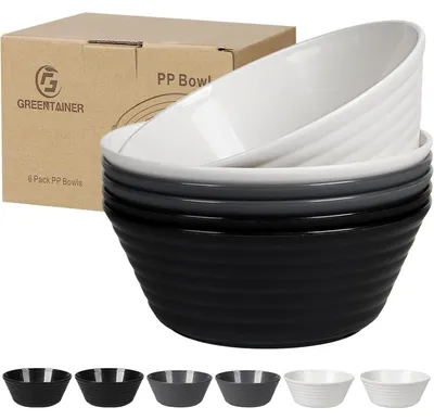 Produktbild von Große Müslischalen 6er Set 1055ml Kunststoff bruchfest mikrowellen- & spülmaschinenfest Schwarz Weiß Grau