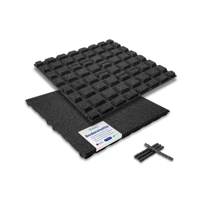 Productafbeelding van bepco Valbeveiligingsmatten, set van 4 - (50x50 cm, zwart) - Rubberen tegels, stootvast en antislip, met 16 verbindingspennen, gemaakt van 100% gerecycled rubber