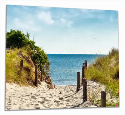 Produktbild von Wallario Herdabdeckplatte aus Glas, Größe 60 x 52 cm 2-teilig, Motiv Auf dem Sandweg zum Strand