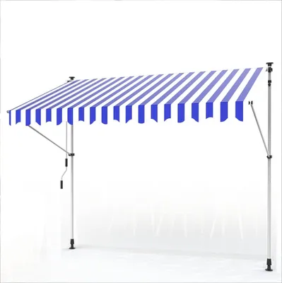 A striped awning on a white background.