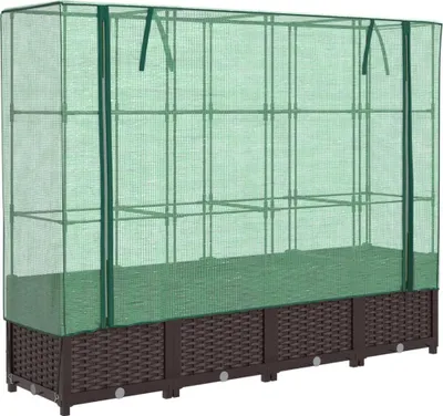 Produktbild von vidaXL Hochbeet mit Gewächshaus-Aufsatz Rattan-Optik 160x40x138 cm
