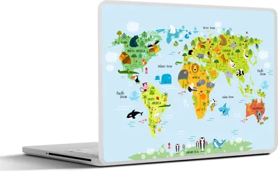 Produktbild von MuchoWow® Laptop Aufkleber Sticker Cover Weltkarte - Kinder - Tiere - Natur - Jungen - Mädchen 30x21 cm - Sticker für Laptop - Selbstklebend