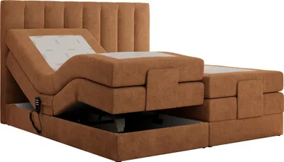 Produktbild von MKS MEBLE Boxspringbett 140x200 elektrisch verstellbar 7-Zonen Taschenfederkern Matratze und Topper Bett 140x200 mit Motor Polsterbett Motorbett - Comforto - Orange Strukture - H4