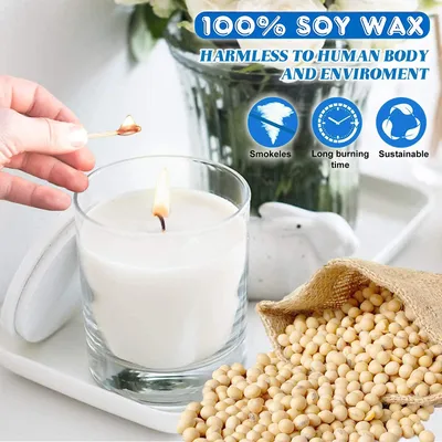Productafbeelding van Set voor het maken van kaarsen, inclusief 1 kg sojawas, 200 lonten en houders, ideaal voor het zelf maken van kaarsen