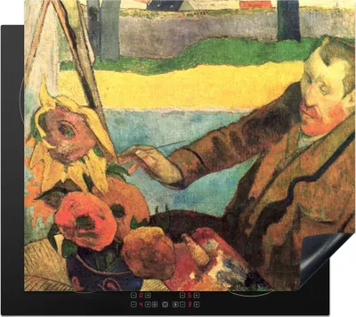 Produktbild von KitchenYeah© Herdabdeckplatte Der Sonnenblumenmaler - Vincent van Gogh , 59x51cm, Küche Deko, Glaskeramikkochfeld Herdabdeckung, Abdeckplatte fùr Kochfeld