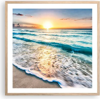 Produktbild von Gerahmtes Poster - Rahmen in heller Eiche - Meer Welle Strand - 60x60 cm - Wand Bild - Wanddeko - Wandbilder - Wandposter - Bilderrahmen - Bilder - Kunstdruck - Wandbild - P2NAC60x60-3621
