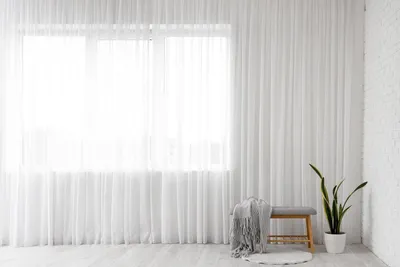 Productafbeelding van Semi-transparante Voile Gordijnen Wit met Plooiband en Loodband (150x500 cm)
