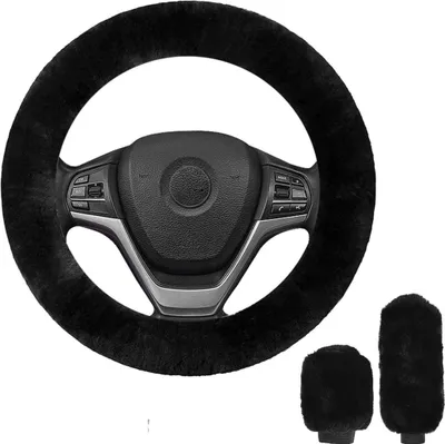 Produktbild von Schwarze Plüsch Auto Lenkradhülle Handbremse Getriebe Abdeckung, 36-39cm