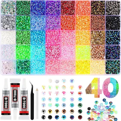 Produktbild von Strasssteine für Nägel - Nail Art Dekorationen - 32.000 Teile - Klebstoff und Pinzette - für Kleidung, Tassen, Schuhe und Nagelkunst