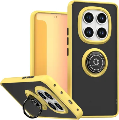 Produktbild von Hülle für Xiaomi Redmi Note 14 Pro 5G Matte Transluzent TPU Stoßfest Schutzhülle mit Ring Halter Ständer Gelb