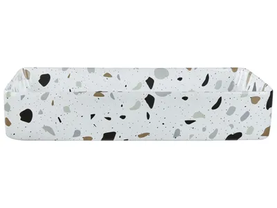 Zdjęcie produktu dla BELIANI Umywalka łazienkowa nablatowa biała z efektem lastryko ceramiczna 61 x 35 cm prostokątna