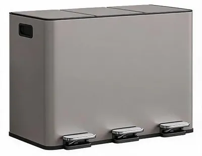 Imagen del producto de Cubo de basura para cocina, con 3 compartimentos, sistema de separación de residuos de 3 x 15 litros, color gris