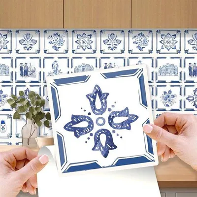 Immagine prodotto di 24 pezzi di carta da parati a piastrelle da 15 cm - Decorazione murale autoadesiva per soggiorno, cucina e camera da letto