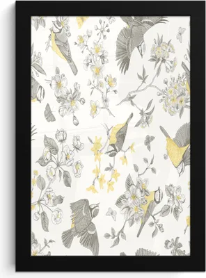 Produktbild von MuchoWow® MuchoWow® Gerahmtes Poster Blumen - Vogel - Grau 20x30 cm - Poster mit zchwarzem Bilderrahmen - Drucken - Bilder Poster im Rahmen
