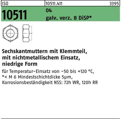 Produktbild von Reyher  Sechskantmuttern ISO 10511 04 M 6 Zn DiSP (1000 Stück)