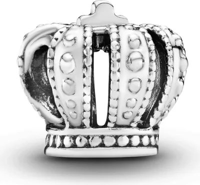A close-up, studio shot of a silver crown-shaped charm.