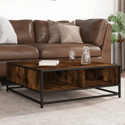 Produktbild von "Rabatt" Couchtisch modern - Wohnzimmertisch - Einfache Montage - Räuchereiche 80x80x30 cm Holzwerkstoff und Metall - Kaffeetisch CC23594