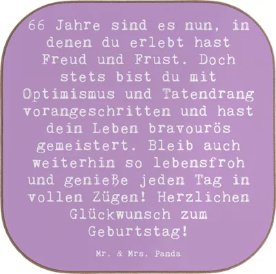 Produktbild von Mr. & Mrs. Panda Untersetzer für Gläser Spruch 66. Geburtstag - Lavendeltraum - Geschenk, Alter, Coaster, Tischschoner, Flaschenuntersetzer, Happy Birthday, lebensfroh