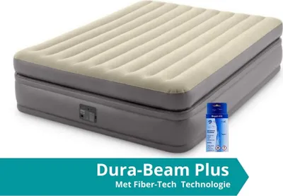Produktbild von Intex Prime Comfort - Luftmatratze - Doppelt - Mit Reparaturset und eingebaute Pumpe - 203x152x51 cm - PVC - Grau