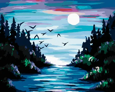 Produktbild von Zuty - Malen nach Zahlen - MOND ÜBER DEM FLUSS, 40x50 cm, mit Keilrahmen (bereits gespannt)