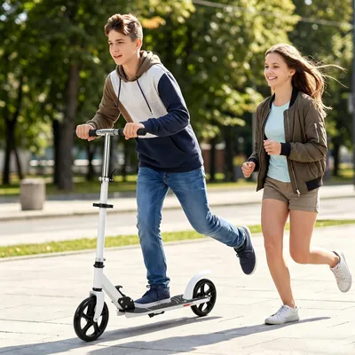 Produktbild von Big Wheel Scooter bis 100kg,Klapproller für Jugendliche und Erwachsene,Cityroller mit Große Räder, Rutschfestes Tretroller Weiß