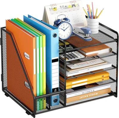Produktbild von Schreibtischorganizer 5 Fächer, Briefablage mit Stifthalter, für A4 Dokumente, schwarz, Bürobedarf